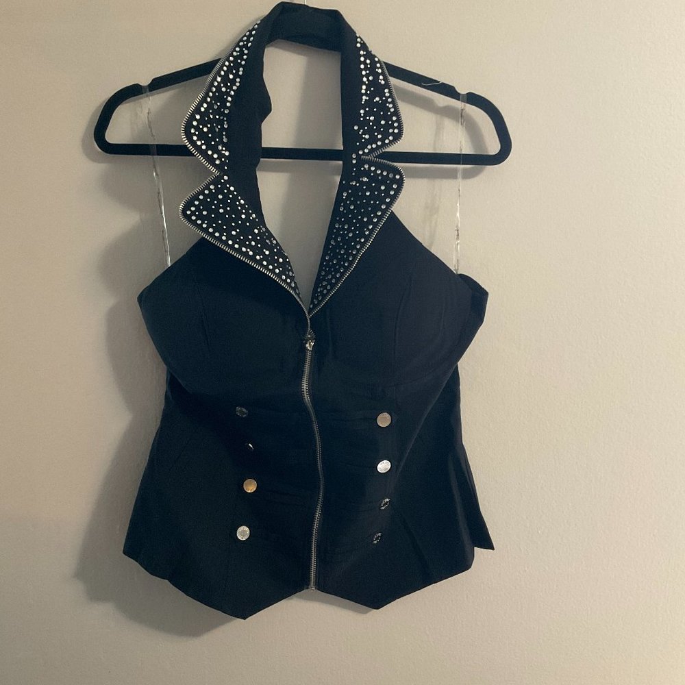 BNWT Rhinestone Beaded Collar Sailor In Black